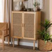 Baxton Studio Maclean Mid-Century Rattan and Natural Brown Finished Wood 2-Door Storage Cabinet 199-12317-ZORO